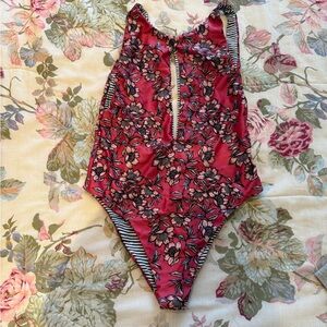 Anthropologie Pink Floral One Piece Swimsuit